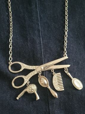 Silver Scissors Charm Necklace for Women - Hair Tools Pendant